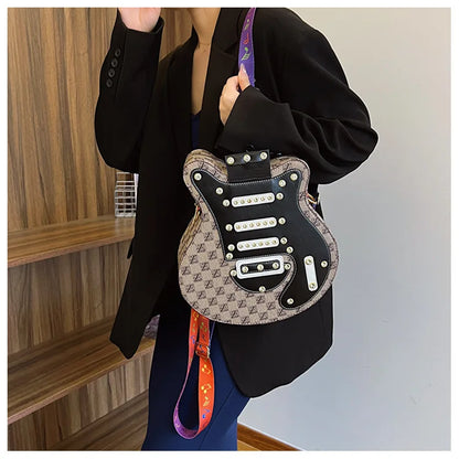 Sac de guitare 2024 Nouveau sac à bandoulière à rivets de mode coréenne Sac à dos populaire pour femmes Instagram