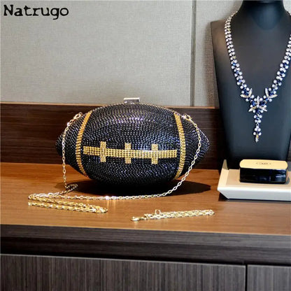 Diamond Evening Clutch Purse Bag Bridal Bling Football Shape Handbag Trendy Fashion One-shoulder Lady Rhinestone Box Case