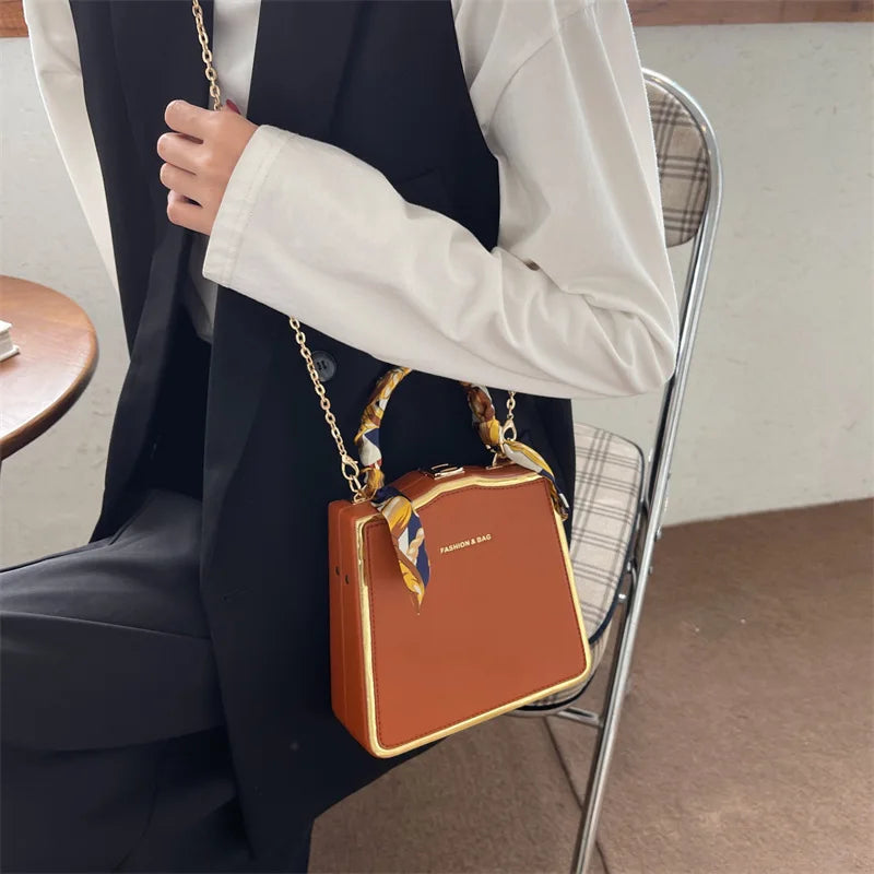 Silk scarf women's small square bag new fashion box bag brand retro chain handbag shoulder messenger bag