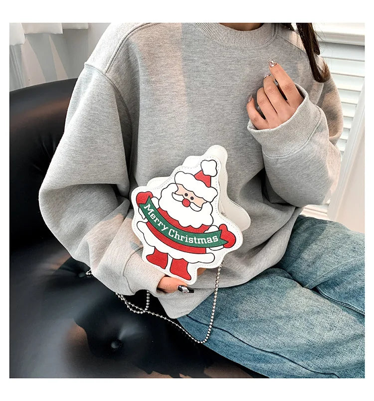 Bolso bandolera de Papá Noel con dibujos animados para mujer, bonito bolso de hombro a la moda, bolso con cadena, minimonedero de bolsillo para fiesta, novedad de 2024