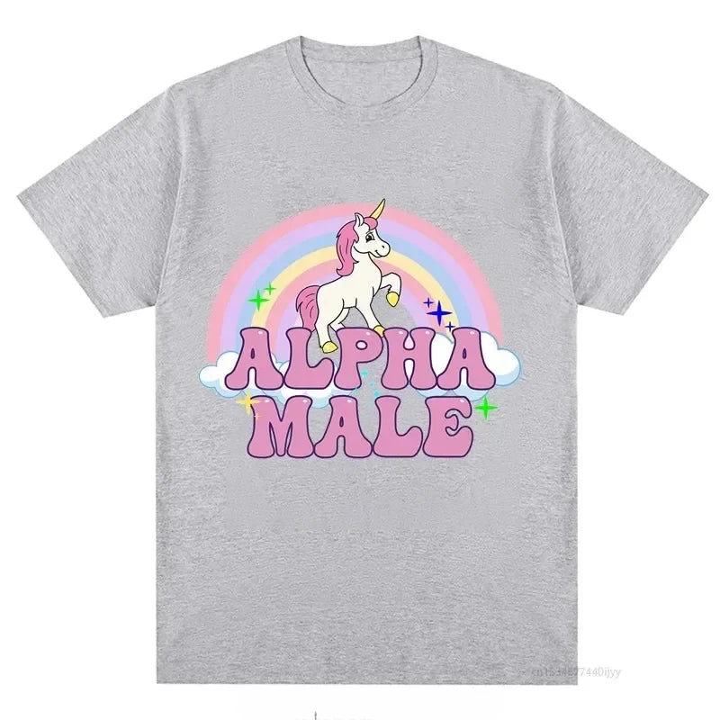 T-shirt licorne Alpha Male T-shirts graphiques arc-en-ciel T-shirts drôles Femmes Mode Hip Hop Hommes Hauts Coton Unisexe Vêtements esthétiques