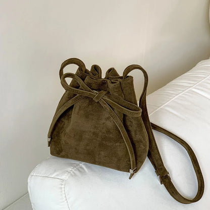 Bolso de cubo de gamuza sintética de moda, bolso de hombro de alta calidad, bolsos cruzados de diseñador para mujeres, bolsos con cordón plisado, bolsos elegantes