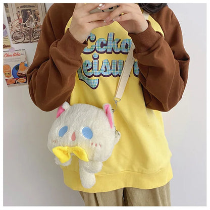 2024 Nuevo bolso de hombro de gato de peluche Lindo bolso de mano pequeño Bolso de mano de diseño de dibujos animados para mujer Elegante bolso cruzado Monedero