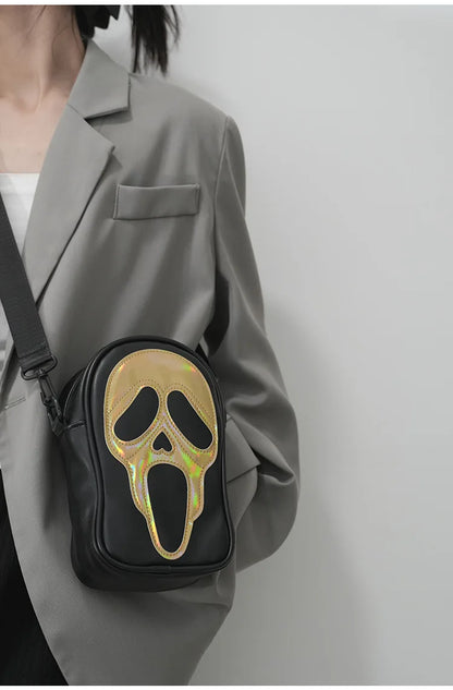 Bolso bandolera para hombre y mujer, estilo coreano, divertido bolso de hombro con calavera fantasma láser, bolso pequeño suave para teléfono móvil