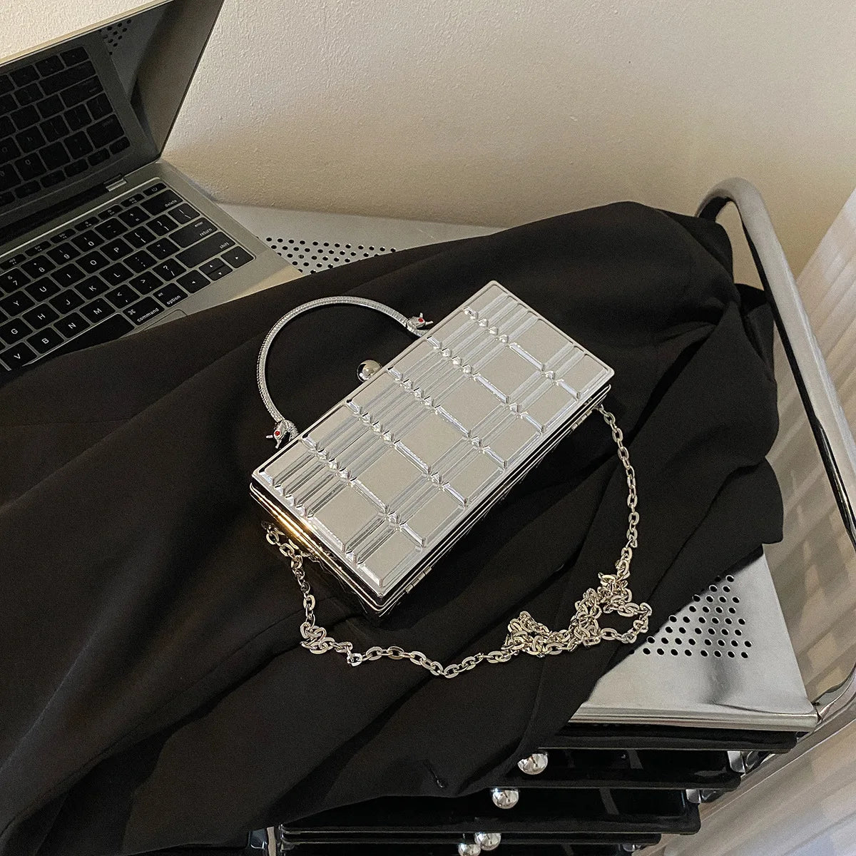 Metal Box Design Women Party Clutch Bag Chain Shoulder Purse Handbags Female Silver Tote Bag Crossbody Bag