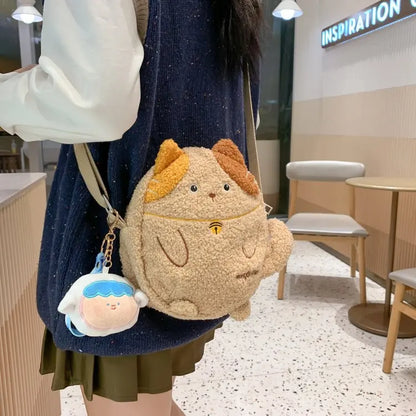 Japanese Style Kawaii Ginger Cat Plush Bag Women Soft Warm Handbags and Purses Girls Shoulder Bag Ladies Hand Bags Tote Bag