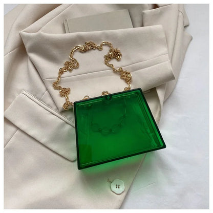 Summer Transparent Box Bag Female Small Pearl Handle Clear Shoulder Bag Chain Acrylic Dinner Bag