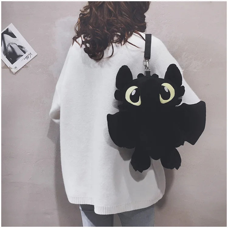 Bolso de peluche negro, bolso de hombro, bolso de mensajero con diseño de muñeca de dibujos animados, bolso cruzado de animé kawaii, bolso de mano informal de moda para niñas