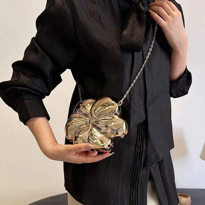 Bolso de mano con forma de flor de moda para mujer, bolso cruzado de hombro con caja de metal, bolsos de fiesta de noche de lujo 2024