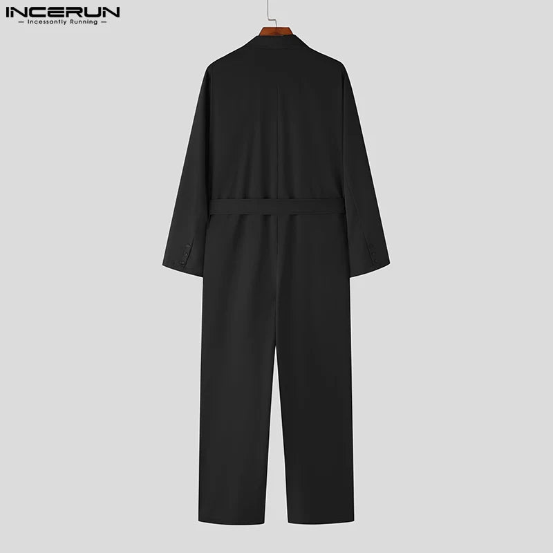 Fashion Casual Style Bodysuit INCERUN 2024 New Men's High-end Suit Collar Design Rompers Solid Color Long Sleeved Jumpsuit S-5XL