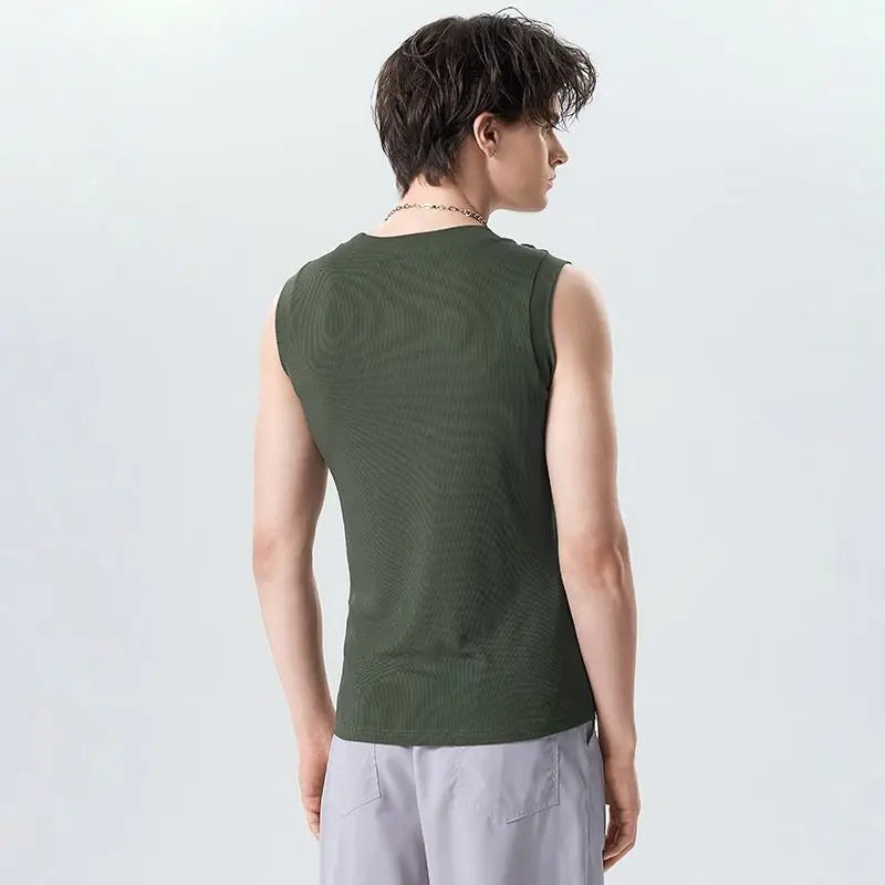 2023 Camisetas sin mangas para hombre, lisas, con cuello redondo, mangas con cordón, chalecos casuales de fitness, ropa de calle de verano, ropa de moda para hombre INCERUN