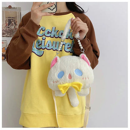 2024 Nuevo bolso de hombro de gato de peluche Lindo bolso de mano pequeño Bolso de mano de diseño de dibujos animados para mujer Elegante bolso cruzado Monedero