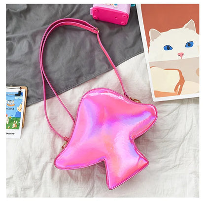 Laser Mushroom Design Women Handbags and Purses Girls Kawaii Shoulder Bag Crossbody Chain Day Clutch Designer Mini Hand Bag