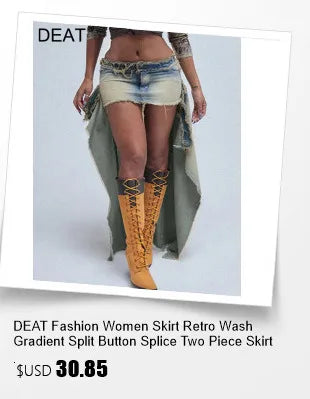 DEAT Fashion Women's Skirt New High Waist Asymmetric Sashes Tie Dye Streetwear Above Knee Denim Skirts Tide Summer 2024 17A1759