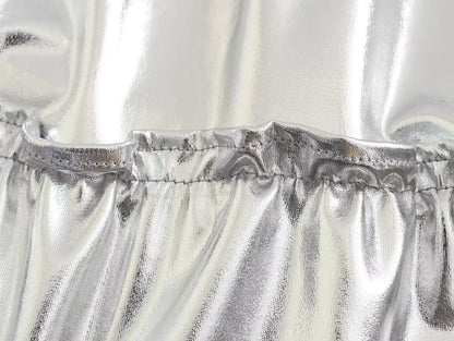 Suninheart Summer 2023 New Women's Silver Metal Texture Medium Length Skirts High Waist A-Line Slim Large Skirt Hem Cake Skirt