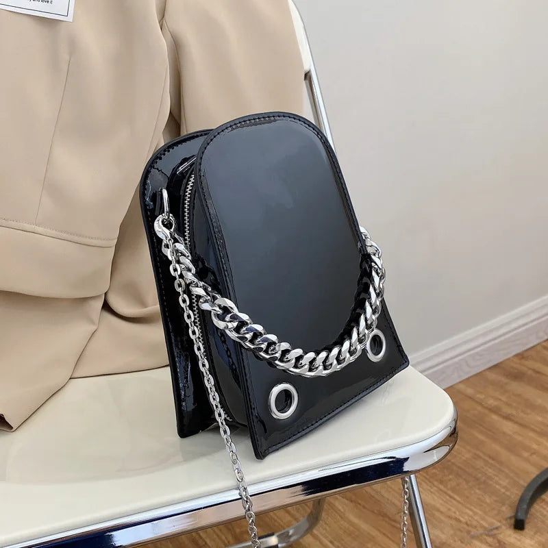 Bolso de hombro con cadena gruesa para mujer, carteras y bolsos de mano de color liso, bolso de mano de fiesta, bolso pequeño negro