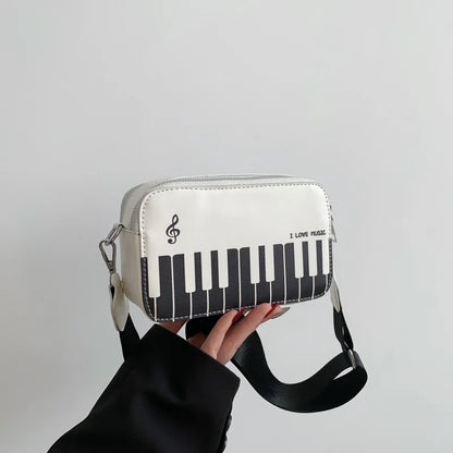 Sac à bandoulière imprimé piano pour femmes, sacs à main et sacs à main fantaisie pour filles, forme amusante, larges bretelles, sac de créateur à bandoulière