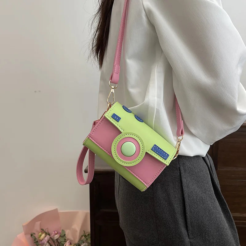 New Women Cute Contrasting Colors Camera Shape Clutch Ladies Casual Mini Crossbody Bag Small Shoulder Bag Purse Messenger Bags