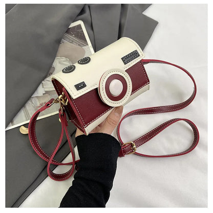 New Women Cute Contrasting Colors Camera Shape Clutch Ladies Casual Mini Crossbody Bag Small Shoulder Bag Purse Messenger Bags