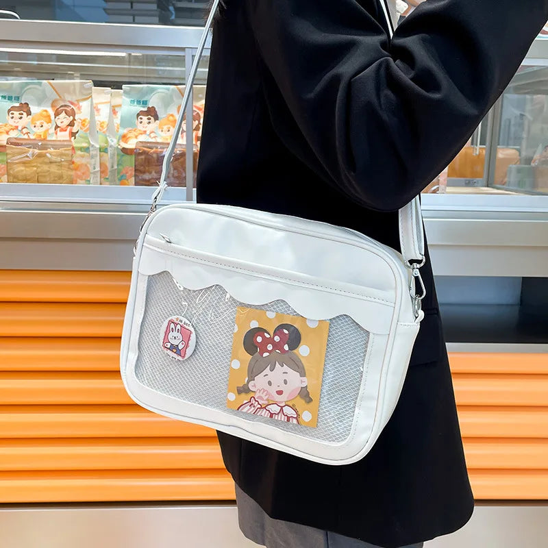 Bolso pequeño JK para mujer, estilo japonés Harajuku, de piel sintética, tipo bandolera, para la escuela, transparente, para mujer