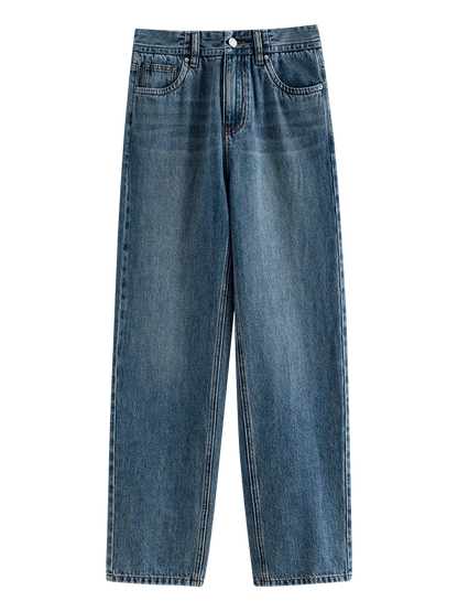 FSLE 100% algodón Casual All-Match Mujeres Pantalones vaqueros recortados Primavera Nuevos Pantalones vaqueros azules de pierna recta de cintura alta 24FS11298