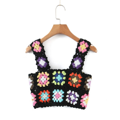 Suninheart Harajuku - Top de crochet calado hecho a mano para mujer, top corto de verano, camiseta corta estilo retro para chica, top de vacaciones