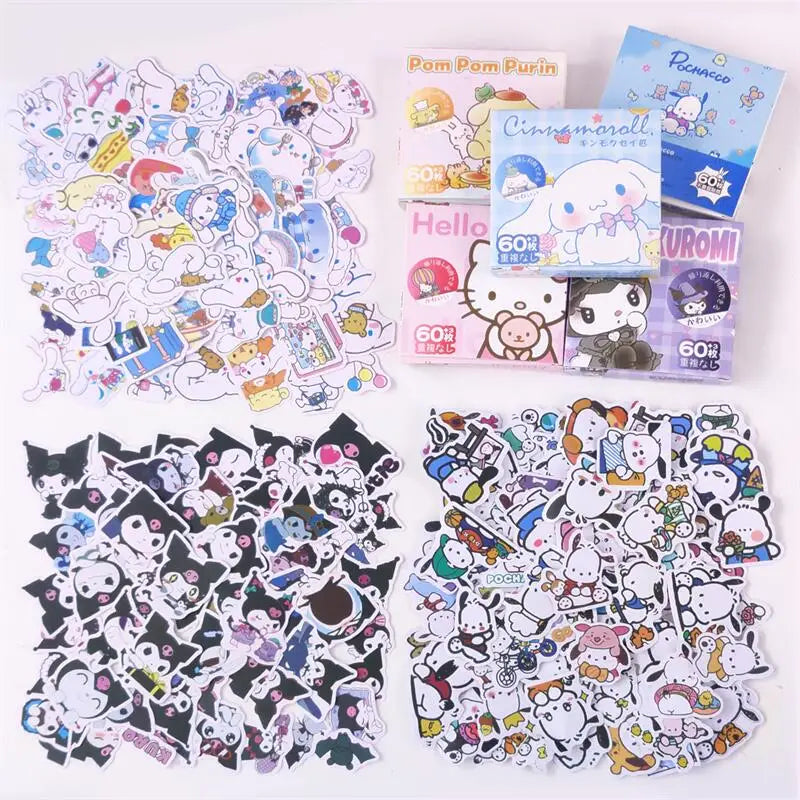 63Pcs Sanrio Hello Kitty Kuromi Cinnamoroll Pochacco Stickers for Kids Girls DIY Laptop Phone Diary Cute Cartoon Sanrio Sticker