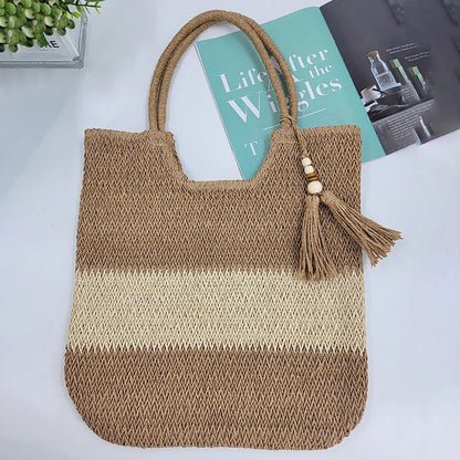 Bolso de mano informal de ratán de gran capacidad para mujer, de diseñador, tejido de mimbre, para hombro, de verano, para playa, de paja, para viaje