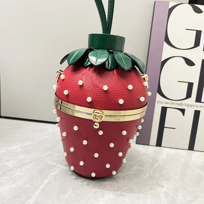 Fashion Luxury Designer Handbags Strawberry Shape Bucket Shoulder Bag For Women Rivet Leather Chain Ladies Crossbody Bag