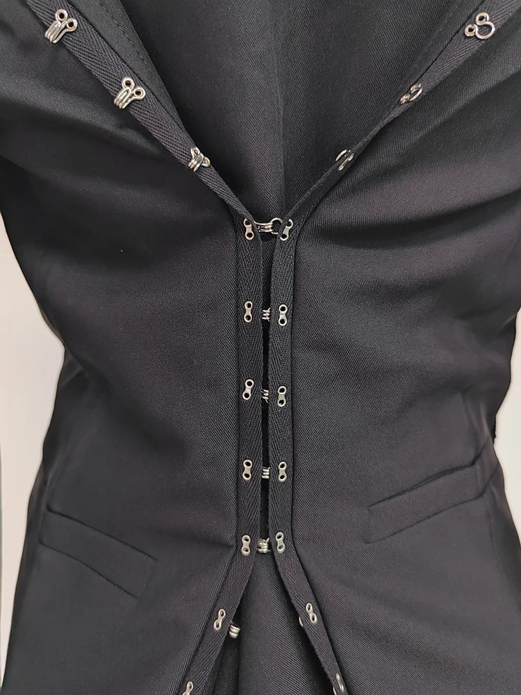 DEAT Fashion Blazer pour femme avec boucle en métal crantée et décoration à la taille, rétraction ample à simple boutonnage, nouvelle tendance automne 2024 7AB1058