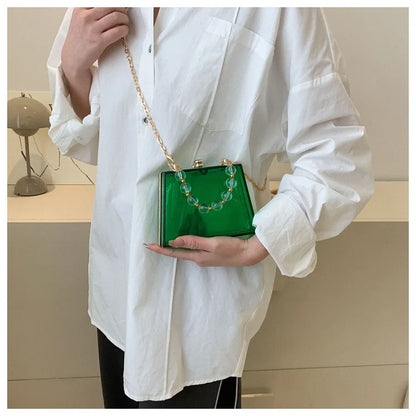 Summer Transparent Box Bag Female Small Pearl Handle Clear Shoulder Bag Chain Acrylic Dinner Bag