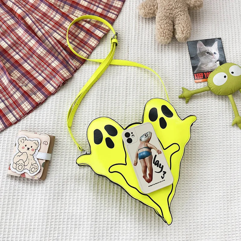 Halloween Purse Funny Ghost Shaped Shoulder Bag for Yong Girls Crossbody Bag Leather Bag