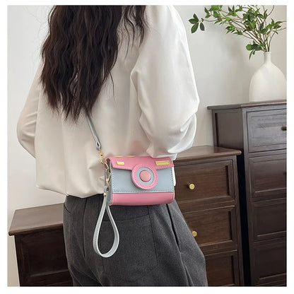 New Women Cute Contrasting Colors Camera Shape Clutch Ladies Casual Mini Crossbody Bag Small Shoulder Bag Purse Messenger Bags