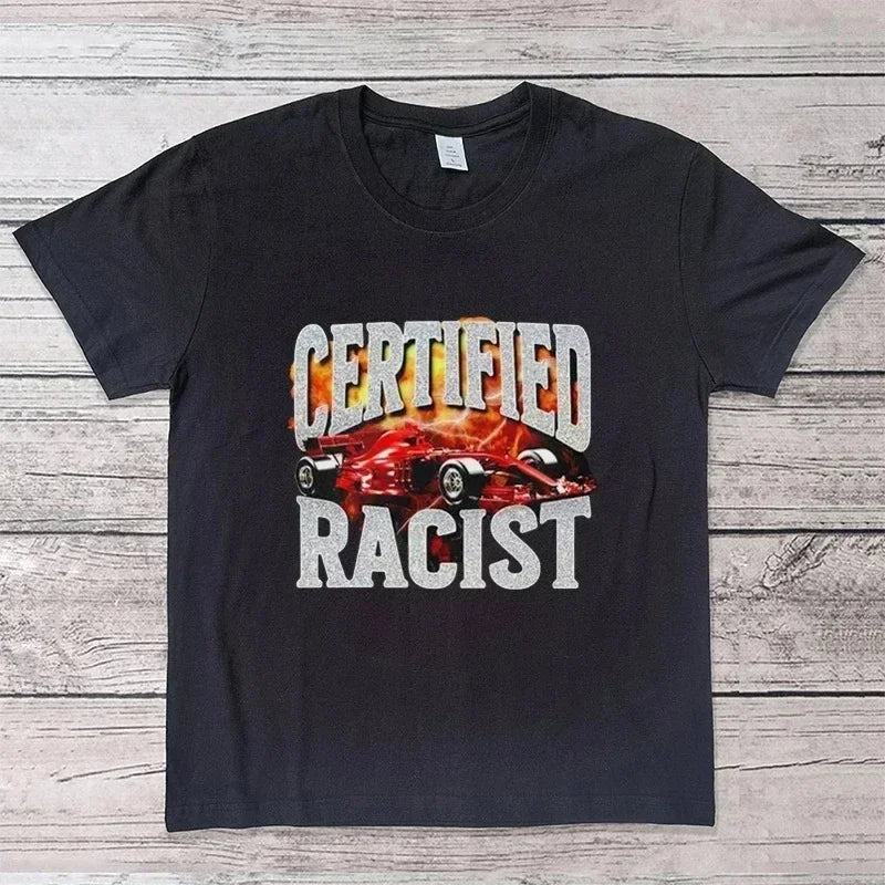 T-shirt raciste certifié T-shirt blanc Haut de baseball décontracté T-shirt de course noir pour hommes et femmes