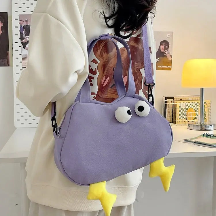 Japanese Kawaii Canvas Bag Women Funny Eyes Cartoon Purses and Handbags Girls Tote Handle Bag Student Crossbody Bags For Women