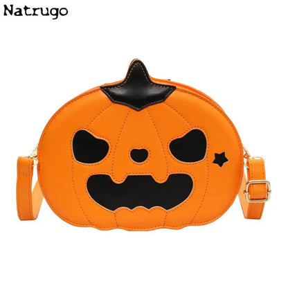 Halloween Funny Bag PU Leather Novelty Pumpkin Purse Adjustable Strap Crossbody Bag Fashion Satchel Bag Cartoon Shoulder Bag