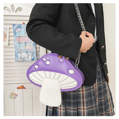 Bolso bandolera con diseño de personalidad, divertido y lindo dibujo animado de poliuretano con forma de hongo, bonito bolso de hombro con cadena para verano