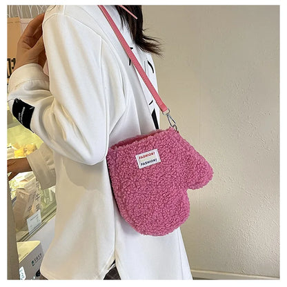 Bolso de hombro pequeño con forma de guante de moda, bolso de mano de felpa para mujer, bolso de diseñador de marca, lindo bolso cruzado para mujer, monedero, novedad de 2024