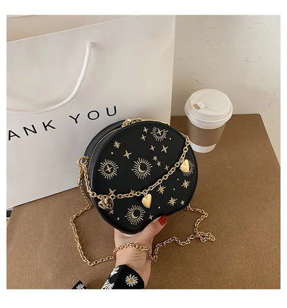 Fashion Starry Sky Round Bags Women Crossbody Bag Luxury Chain Circular Shoulder Bag Lady Small Embroidery Women's Handbag