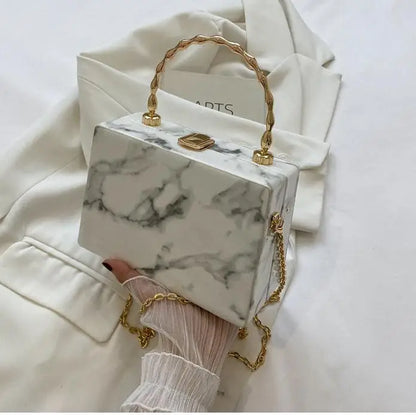 Bolso de hombro tipo caja de acrílico para mujer, bolso de cadena con estampado de mármol a la moda, bolso de mano de noche con borlas metálicas para mujer