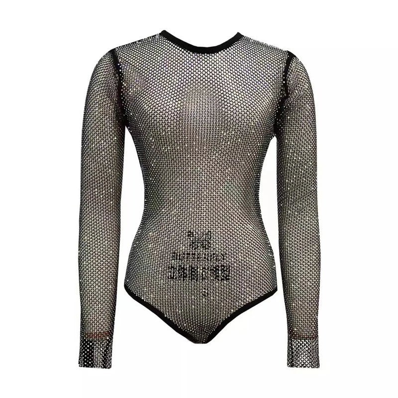 Haut à manches longues et col rond pour femme, body sexy à paillettes, noir, automne, nouveau, 2024, haut en maille, décontracté, streetwear, couvre les combinaisons