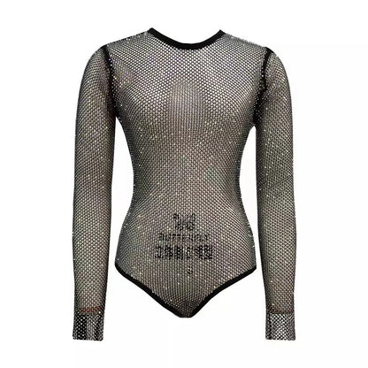 Haut à manches longues et col rond pour femme, body sexy à paillettes, noir, automne, nouveau, 2024, haut en maille, décontracté, streetwear, couvre les combinaisons