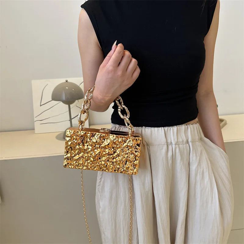 Bolso de mano acrílico con forma de caja de hielo y grietas para mujer, bolso bandolera portátil con cadena gruesa, bolso de cena para mujer, bolso de noche pequeño