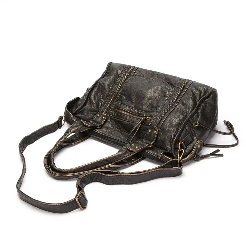 Bolso de mano vintage de gran capacidad para mujer, bolso de mano de piel sintética suave, bolso cruzado de piel lavada estilo retro, bolso punk de calidad 2024