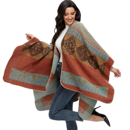 Poncho de moda de invierno para mujer, capa, bufanda de imitación de cachemira, bufandas para mujer, chales cálidos, ponchos para mujer, bufandas para mujer