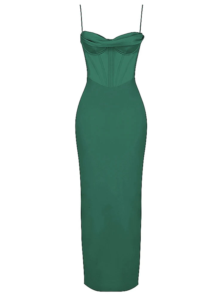 Vestido maxi verde ajustado sexy para eventos de celebridades, vestidos de fiesta de noche de graduación, vestidos de satén con cuello en V y tirantes finos para mujer, verano 2022