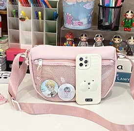 Bolso bandolera pequeño para estudiantes de escuela, para niñas, con insignias, placa de exhibición, bolso Ita, monedero y bolso para teléfono, bolso de hombro de nailon