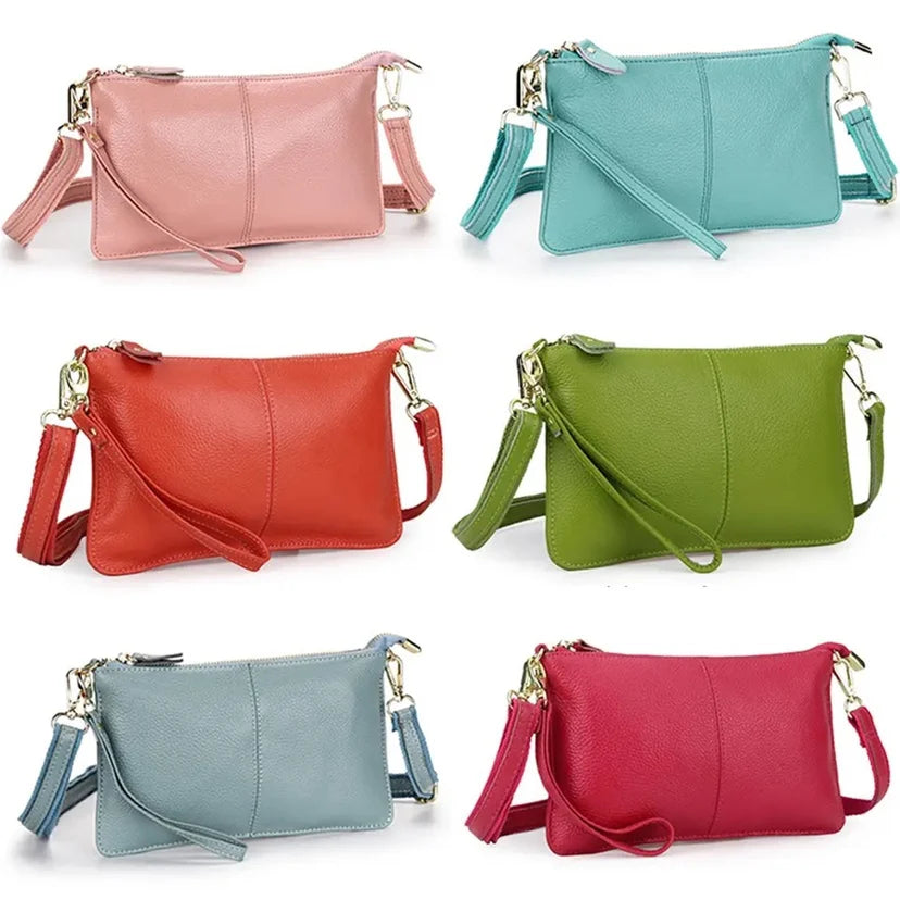 Bolsos de mano de piel auténtica de moda para el día a día para mujer, bolsos cruzados de hombro de color caramelo, bolsos de mano pequeños clásicos de lujo 2024