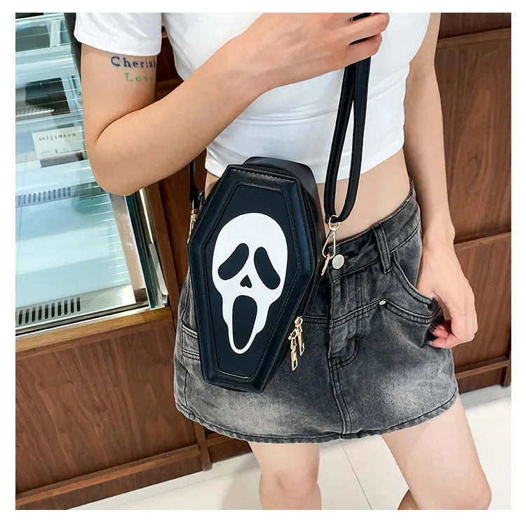 Bolso bandolera con forma de ataúd de fantasma de Halloween, con calavera gótica, divertido bolso de hombro para mujer