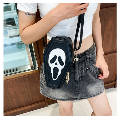 Bolso bandolera con forma de ataúd de fantasma de Halloween, con calavera gótica, divertido bolso de hombro para mujer